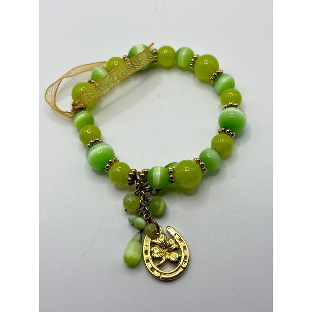Unbranded Horseshoe Clover Beaded Bracelet Womens‎ OS Green Luck Charm Stretch